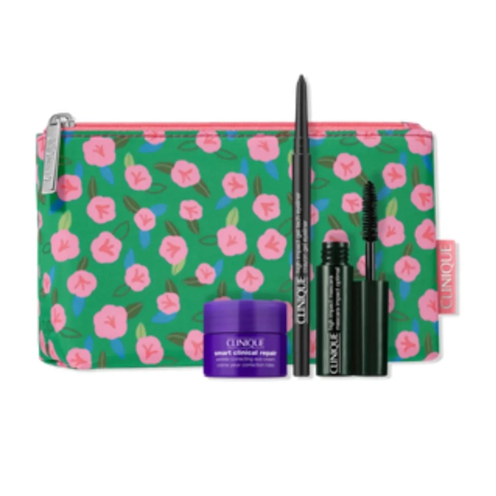New in package!  Clinique Eye Makeup Kit with Floral Cosmetic Bag